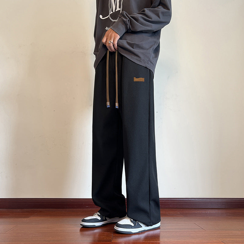 Men Sweatpants Waffle Sweatpants Drape Wide Leg Loose Casual