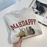 Diana Harvard Sweatshirt Rabbit Printed round Neck Long Sleeve Pullover Hoodie