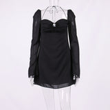 Bella Hadid Dress Sexy Chiffon Pleated Backless Flared Sleeve Dress