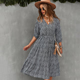 Beth Dutton Bohemian Winter Dress Midi Dresses Waist Slimming Autumn and Winter Large Swing Floral Skirt