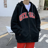 Slogan Graphic Hoodie Zipper Sweater