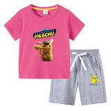 Children Pokemon Pikachu Tshirts & Shorts Cotton Short Sleeve Shorts Suit Two Neutral