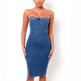 Women Summer Dresses Midi Dress  Spring Sexy Women's Fashion Suspender Denim Dress