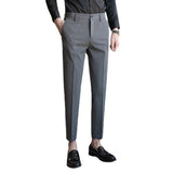 Men Trousers Thin Cropped Pants Men's Pure Color Simple Casual Suit Pants