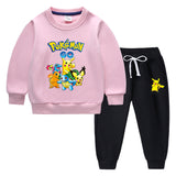 Children Pokemon Pikachu Hoodie & Pant Set Fleece Lined Padded Warm Keeping Winter Clothes Sweatershirt Suit