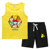 Children Pokemon Pikachu Tshirts & Shorts Summer Vest Middle Pants Sports Casual Thin Two Pieces