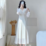Fairy Dress Early Autumn Sweet Lace Dress Women French Style Cinched Slimming Long Dress