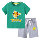 Children Pokemon Pikachu Tshirts & Shorts Cotton Short Sleeve Shorts Two Pieces Neutral