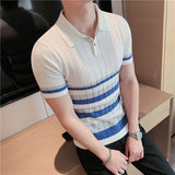 Men Shirts Striped Knitted Polo Shirt
