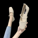Nude Chunky Heel Casual Leather Shoes