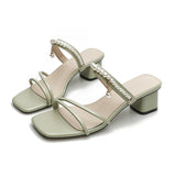 Nude Block Heel Sandals Summer Pearl Sandals