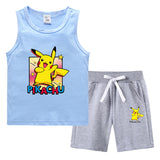 Children Pokemon Pikachu Tshirts & Shorts Vest Middle Pants Sports Casual Bottoming Shirt Two Pieces