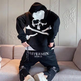 Skull Hoodie Skull Exposed Head Autumn and Winter Fleece-Lined Multi-Letter Printing Men's Women's Hoodie Loose Hoodie