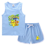 Children Pokemon Pikachu Tshirts & Shorts Casual Sports Undershirt Suit Neutral