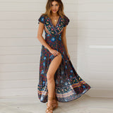 Beth Dutton Bohemian Dress Summer Spring Midi Dresses Summer Printed Dress Short Sleeve Beach Vacation Dress