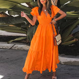 Women Bohemian Dress Women's Summer Fashion Short Sleeve Dress