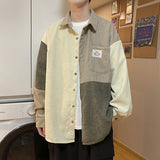 Corduroy Patch Jacket Retro Patchwork Contrast Color Corduroy Shirt Men's Spring Coat