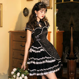 Gothic Lolita Harajuku Style Clothing Lolita Dress Qiluo Op Black Short Cheongsam Elegant Retro Dress