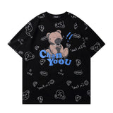 Men's T Shirt Summer Casual Tops Cartoon Bear Full Printed Short Sleeve T-shirt Men's round Neck Half Sleeve Idle Style Trendy Half Sleeve