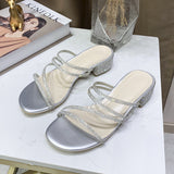 Nude Block Heel Sandals Rhinestone Sandals