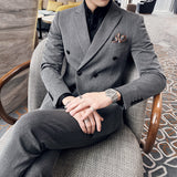 Double Brewed Seersucker Suit Suit Jacket Men Slim Fit Two-Piece Suit