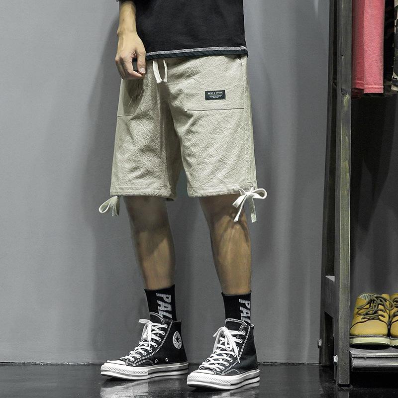 Linen Pants Straight Leg Pants Drawstring Lightweight Elastic Beach Pants Shorts Men Summer Loose Leisure Sports plus Size