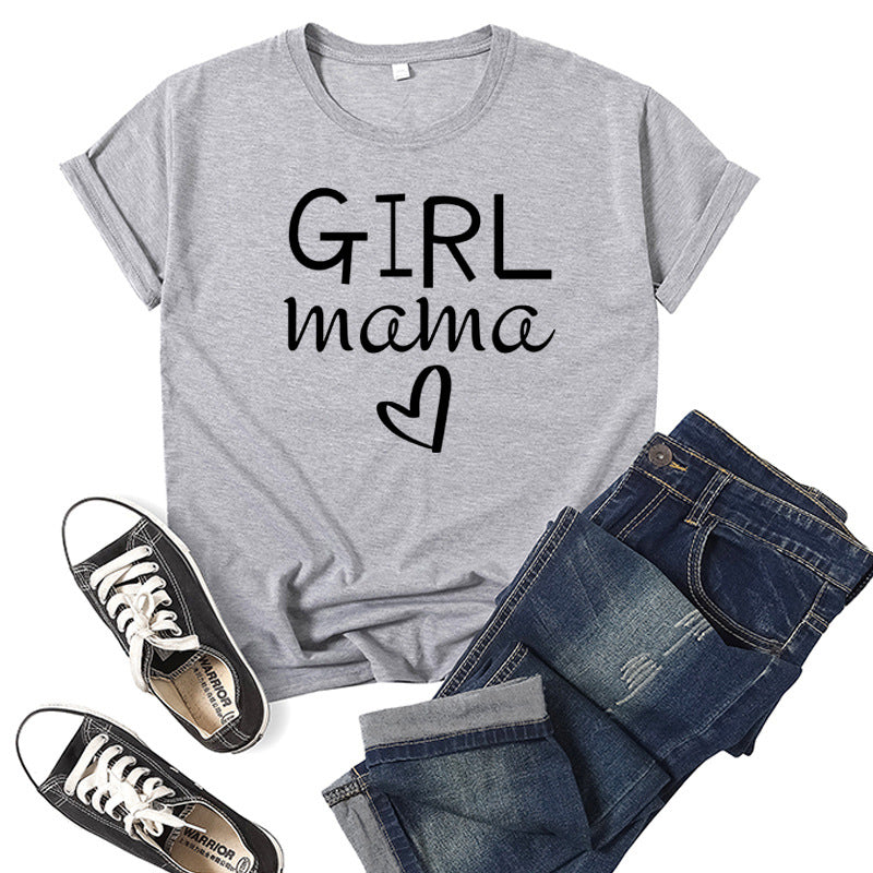 Boy Mama T Shirt Girl Mama Printed Short Sleeve round Neck T-shirt