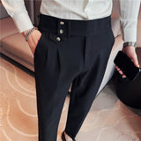 Men Trousers Slim Fit Curled Hem Men's Solid Color Long Pants