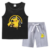 Children Pokemon Pikachu Tshirts & Shorts Vest Middle Pants Sports Casual Thin Two Pieces