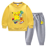 Children Pokemon Pikachu Hoodie & Pant Set Fleece Lined Padded Warm Keeping Winter Clothes Sweatershirt Suit