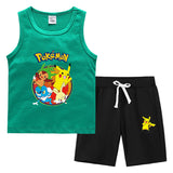 Children Pokemon Pikachu Tshirts & Shorts Summer Vest Middle Pants Sports Casual Thin Sleeveless Two Pieces
