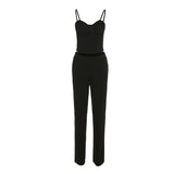 Women Top & Pant 2 Piece Set Winter Camisole Slim-Fit Straight Trousers Suit