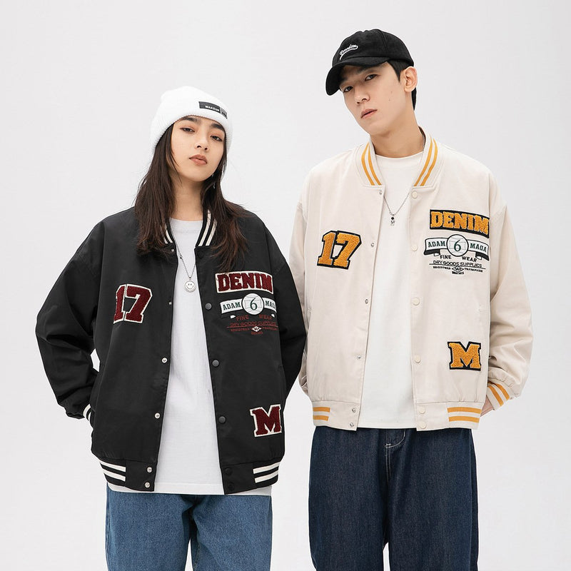 Varsity Men Plus Size Retro Sports Spring Letter Flower Print Baseball Tops