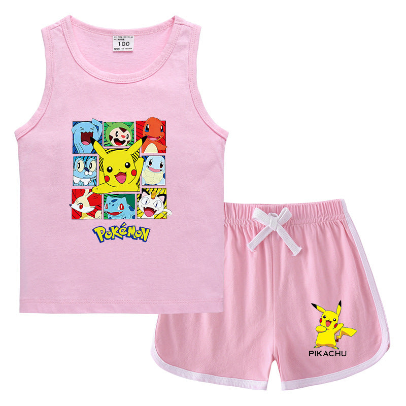 Children Pokemon Pikachu Tshirts & Shorts Casual Sports Sweat-Absorbent Suit Neutral
