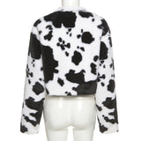 Women Dalmatian Coat Autumn and Winter Cows Pattern Plush Loose High Collar Women