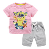 Children Pokemon Pikachu Tshirts & Shorts Cotton Short Sleeve Shorts Two Pieces Neutral