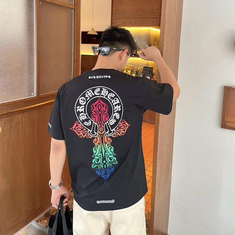 CHH Chrome Heart T Shirt Spring/Summer Printed Rhinestone round Neck Short Sleeve T-shirt for Men and Women