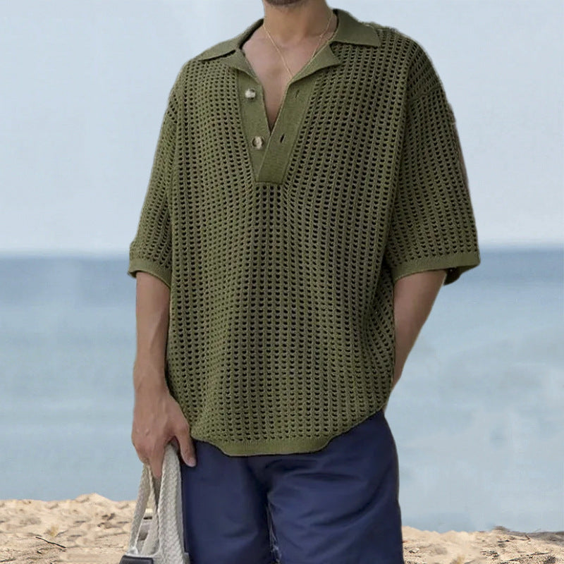 Polo Shirts Fashion Loose Knitted Sweater Summer Menswear