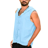 Men's T-Shirt Loose Solid Color Buttons Casual Hooded Vest