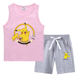 Children Pokemon Pikachu Tshirts & Shorts Vest Middle Pants Sports Casual Thin Two Pieces