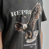 Present T Shirt Eagle Print Distressed Loose Hip Hop round Neck Couple