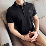 Men Short Sleeve T-shirt Slim-Fitting Simple Embroidered Lapel T-shirt