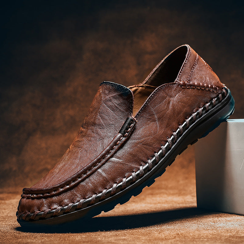 Loafers for Men Autumn Men Outdoor Casual Shoes First Layer Cowhide Middle-Aged and Elderly People's Shoes