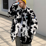 Men's Autumn Winter Coat Stand Collar Color Matching Plush Cotton-Padded Coat