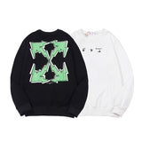 Off White Sweatshirts Long Sleeve round Neck Sweater Autumn and Winter Lightning Arrow Pattern round Neck Terry Sweater for Men and Women