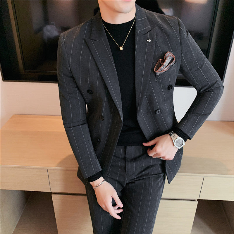 Double Brewed Seersucker Suit Fall Winter Men's Suit Fashionable Wide Stripes