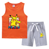 Children Pokemon Pikachu Tshirts & Shorts Vest Middle Pants Sports Casual Bottoming Shirt Two Pieces