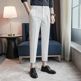 Men Trousers Solid Color Cropped Pants Boys Suit Pants