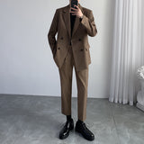 Double Brewed Seersucker Suit Loose Casual Men's Wedding Suit Two-Piece Set