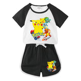 Children Pokemon Pikachu Tshirts & Shorts Short-Sleeved T-shirt Shorts Casual Sports Two-Piece Neutral